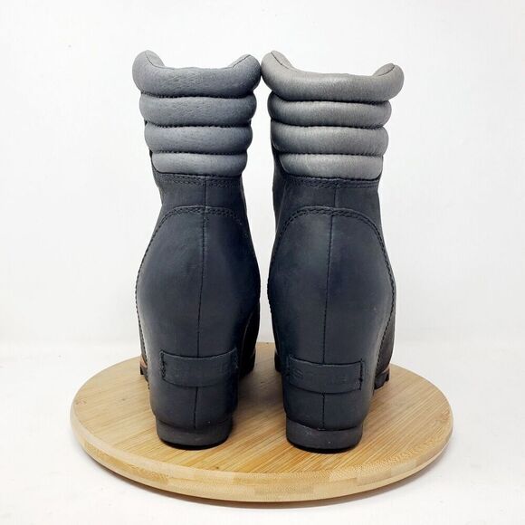 Sorel Boots Womens 7 Conquest Wedge Black Lace Up Hiker Alpine Lug Shoe - Picture 9 of 14